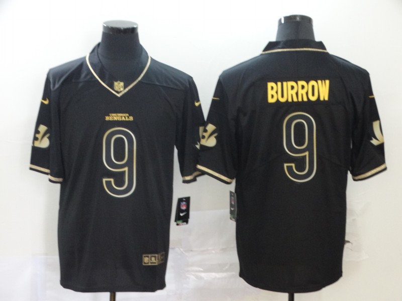 Men's Cincinnati Bengals #9 Joe Burrow Black Golden Limited Stitched NFL Jersey Men's Cincinnati Bengals #9 Joe Burrow Black Golden Limited Stitched NFL Jersey